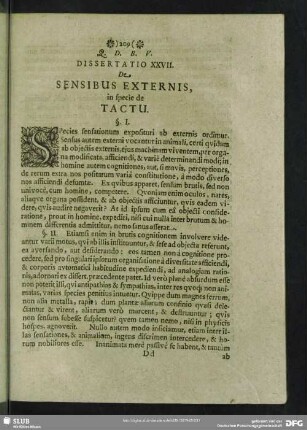 Dissertatio XXVII. De Sensibus Externis, in specie de Tactu