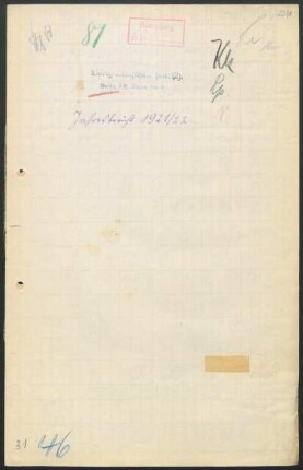 1921/22: Jahresbericht ... - 1921/22