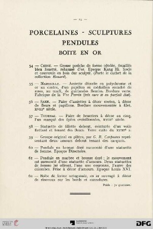 Porcelaines - Sculptures - Pendules - Boite en or (Nr. 54-62)