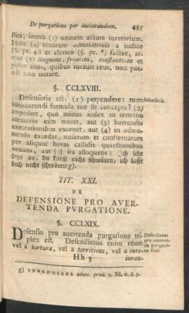 Tit. XXI. De Defensione Pro Avertenda Purgatione