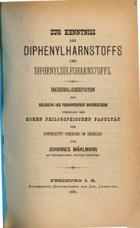 Zur Kenntniss des Diphenylharnstoffs und Diphenylsulfoharnstoffs : Inaug. Diss.