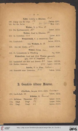 B. Gemälde älterer Meister (Nr. 170 - 222)