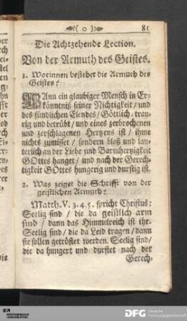 Die Achtzehende Lection. Von der Armuth des Geistes.