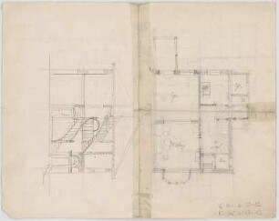 Thiersch, August ; München - Nymphenburg, Zuccalistr. 11 - 13; Doppelhaus Parseval - Wolff - Grundriss, Schnitt