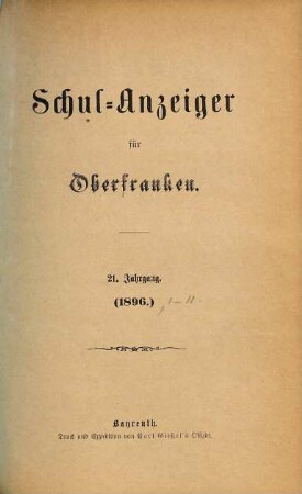 Schulanzeiger für Oberfranken. 21. 1896