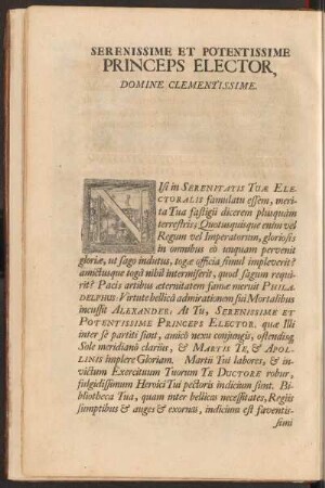 Serenissime et Potentissime Princeps Elector, Domine Clementissime