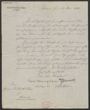 Brief an B. Schott's Söhne : 23.05.1890