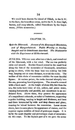 CHAPTER III. - Quit the Ikkerasak. Account of the Kaumayok Mountains and of Kangertluksoak. Public Worship on Sunday.