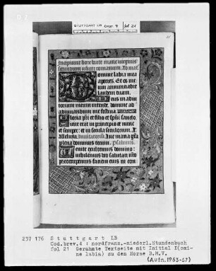 Stundenbuch — Initiale D (omine labia) und Vollbordüre, Folio 21recto