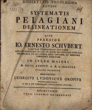 Diss. theol. sistens systematis Pelagiani delineationem