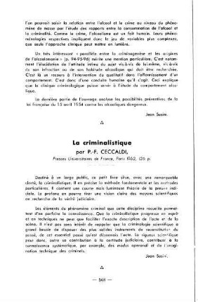 548, La criminalistique, par P.-F. Ceccaldi