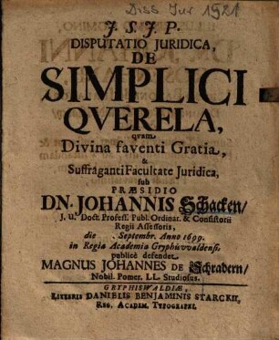 Disputatio Juridica, De Simplici Qverela