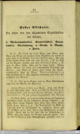 Erster Abschnitt. Die Lehre von den allgemeinen Eigenschaften der Körper