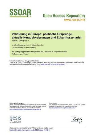 Validierung in Europa: politische Ursprünge, aktuelle Herausforderungen und Zukunftsszenarien