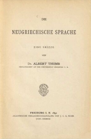 Die neugriechische Sprache : eine Skizze