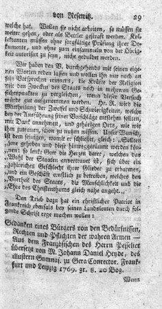 Gedanken eines Bürgers von den Bedürfnissen, Rechten und Pflichten des wahren Armen.