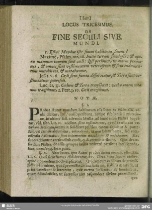 Locus Trigesimus. De Fine Seculi Sive Mundi