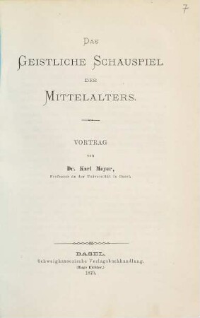 Das geistliche Schauspiel des Mittelalters : Vortrag