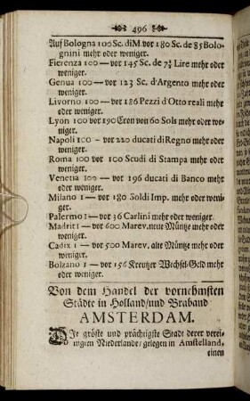 Von dem Handel der vornehmsten Städte Holland/ und Braband.