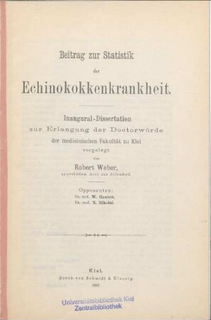Beitrag zur Statistik der Echinokokkenkrankheit
