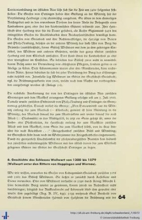 6. Geschichte des Schlosses Wellwart von 1300 bis 1579.