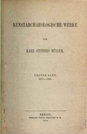 Kunstarchaeologische Werke. 1, 1817 - 1823