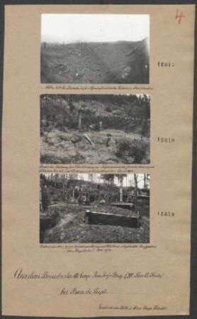 Bei Ban de Sapt: Unterirdischer, gegen Splitterwirkung mit Wellblech, abgedeckter Laufgraben zur "Kegelbahn" Mai 1915