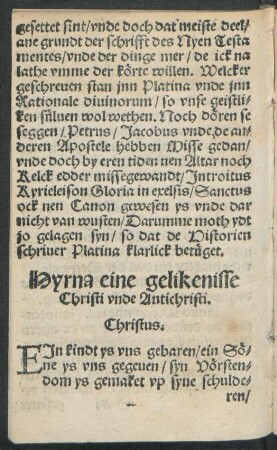 Hyrna eine gelikenisse Christi unde Antichristi.