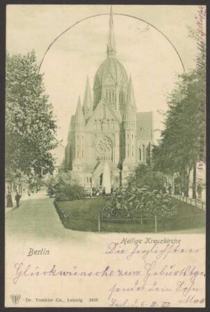 Ansichtskarte "Heilige Kreuzkirche" mit Grünanlage [1/2]