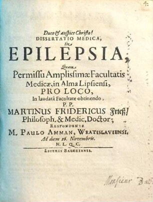 Dissertatio Medica, De Epilepsia