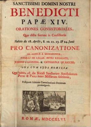 Orationes consistoriales ... unacum ejus Homilia