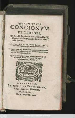 T. 4: Qvæ post festum Sacratissimi Corporis Christi, vsque ad initium Dominici Aduentus in Ecclesia habentur