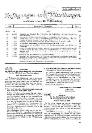 Material für die Unterrichtsvorbereitung an weniggegliederten Schulen : 26/54 vom 5. Februar 1954