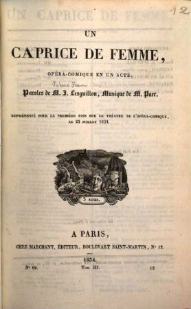 Un Caprice de femme : Opéra-comique en un acte