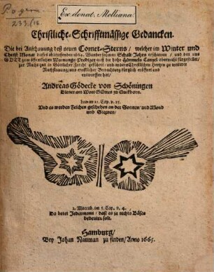 Christliche Schrifftmäßige Gedanken ... bei Anschauung des neuen CometSterns ... 1664