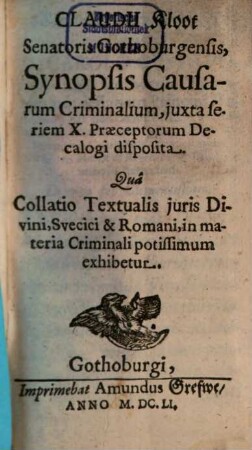 Synopsis causarum criminalium : iuxta seriem X praeceptorum decalogi disposita