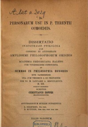 De personarum usu in P. Terentii comoediis