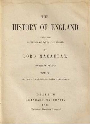 The history of England from the accession of James the Second. 10