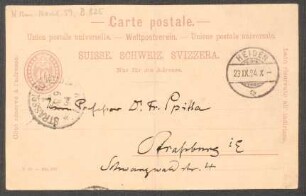 Postkarte an Friedrich Spitta : 22.09.1894