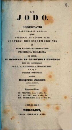 De jodo : dissertatio inauguralis medica