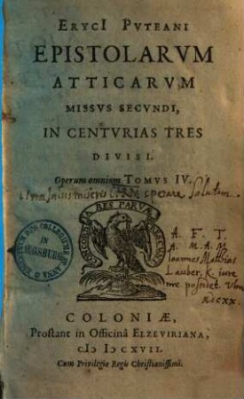Epist. Attic. missus secundi : in cent. tres divisi