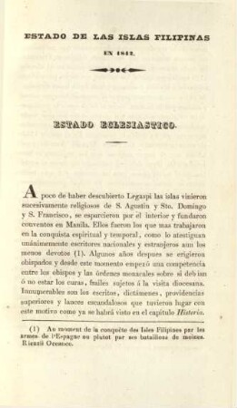 Estado de las islas Filipinas en 1842. Estado eclesiastico