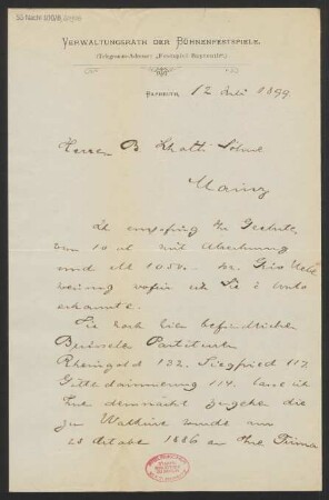 Brief an B. Schott's Söhne : 12.07.1899