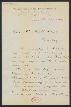 Brief an B. Schott's Söhne : 12.07.1899