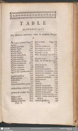 Table Alphabetique Des Matieres contenues dans la premiere Partie