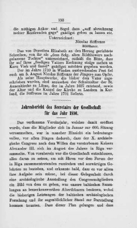 Jahresbericht des Secretairs der Gesellschaft