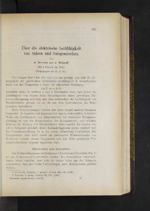 Über die elektrische Leitfähigkeit von Salzen und Salzgemischen.