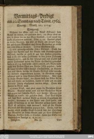 [No. 53.] Vormittags-Predigt am 20. Sonntage nach Trinit. 1762. Evang. Matth. 22, 1 - 14.