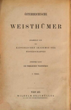 Die tirolischen Weisthümer, 1. Unterinnthal