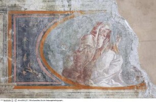 Illusionistische Architektur mit Landschaftsausblicken und Fries mit Personifikationen der Vier Jahreszeiten und Putten mit Wappen der Mitglieder der Familie Cesi, Personifikation des Winters